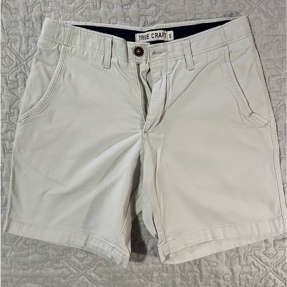 TRUE CRAFT 7” stretch twill shorts bone size 32